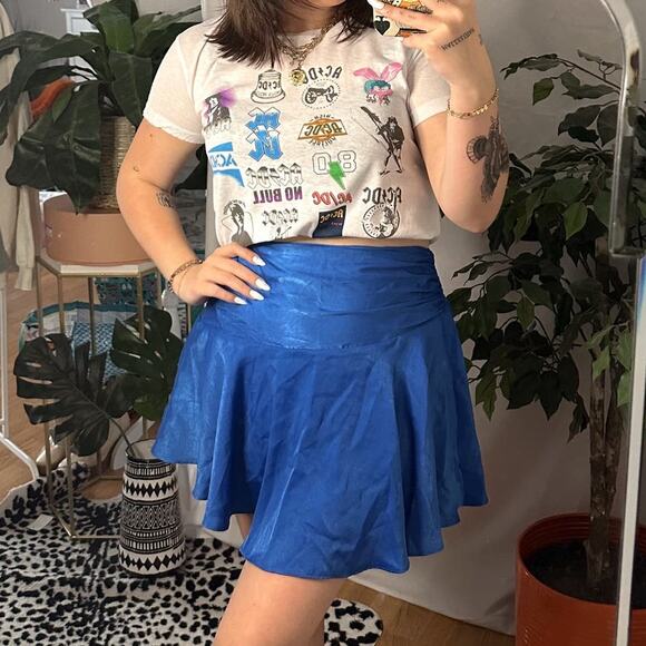 Zara High Waist Mini A-Line Skort Blue Size Medium - Picture 1 of 5
